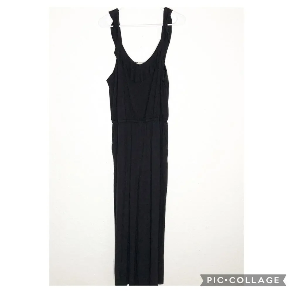 LOFT black ruffle trim wide leg sleeveless jumpsuit size Large